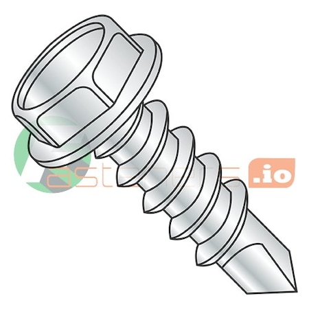 Newport Fasteners Self-Drilling Screw, #4 x 1 in, Zinc Plated Steel Flange Hex Head External Hex Drive, 10000 PK 321817